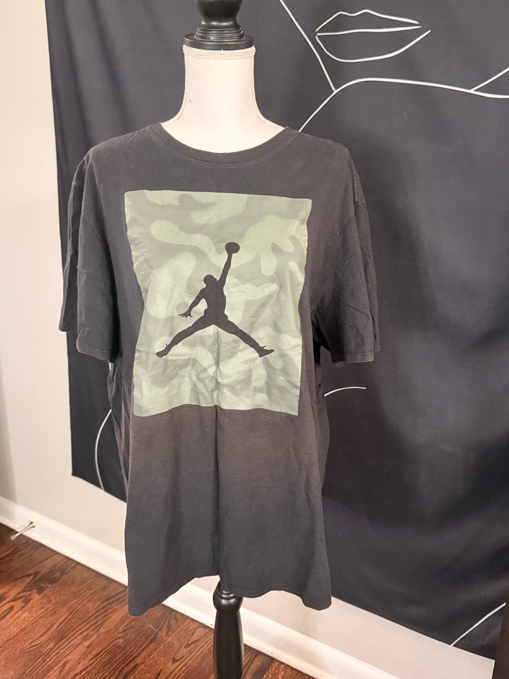 Jordan Black Tee with Green Camo Jumpman Graphic